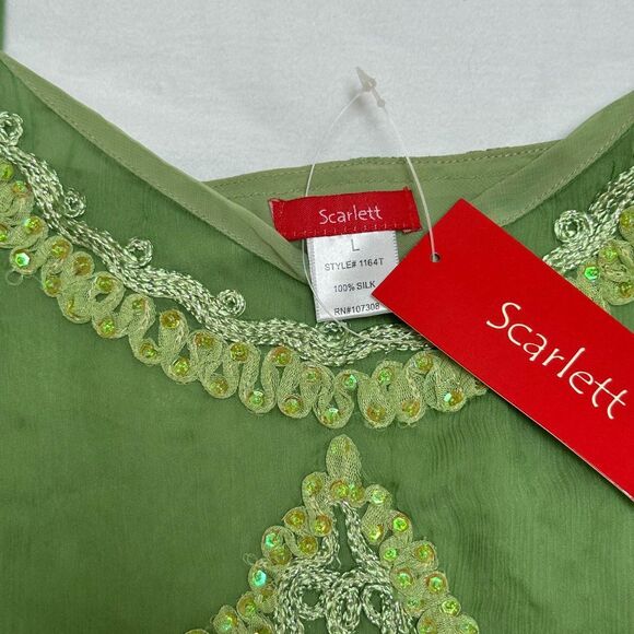 NWT Vintage Scarlett 100% Silk Beaded Tank Top | Y2K Deadstock Fairy Silk Tank - Picture 3 of 8